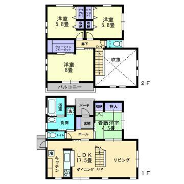 Floor plan. 26,956,000 yen, 4LDK, Land area 141.12 sq m , The building area of ​​102.68 sq m living there is a blow-by, Ventilation is good!