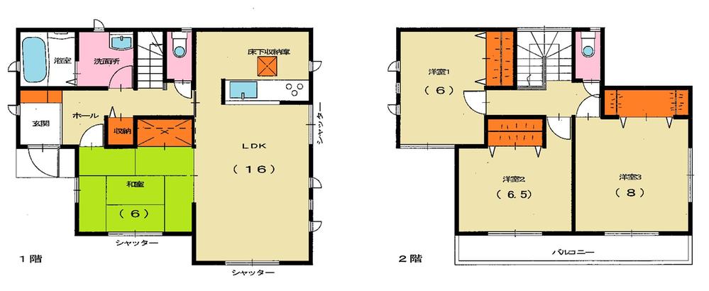 Floor plan. 25,800,000 yen, 4LDK, Land area 195.71 sq m , Building area 104.33 sq m all five rooms is the floor plan facing the south.