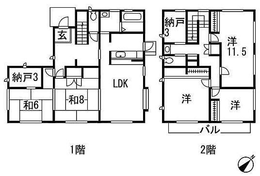 Floor plan. 21,800,000 yen, 5LDK + 2S (storeroom), Land area 191.94 sq m , Building area 146.56 sq m