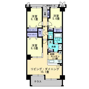 Floor plan. 3LDK, Price 23.4 million yen, There is a private garden in the occupied area 78.7 sq m 1 floor dwelling unit.