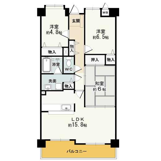 Floor plan. 3LDK, Price 11.8 million yen, Occupied area 74.57 sq m , Balcony area 11.65 sq m Floor
