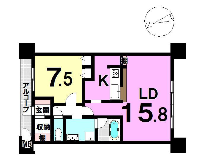 Floor plan. 1LDK+S, Price 16.2 million yen, Footprint 58.8 sq m , While incorporating Ushimado yacht harbor, which boasts a balcony area 13.2 sq m West's leading scale in landscape, Gentle appearance design the earth color tones and shine beautifully in the sea and the sky spread blue "Merveille Resort Ushimado".