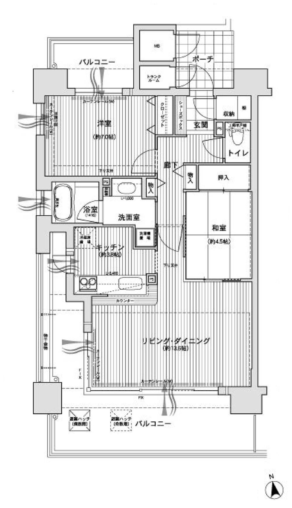 Floor plan. 2LDK, Price 13.5 million yen, Occupied area 67.72 sq m , Balcony area 28.19 sq m