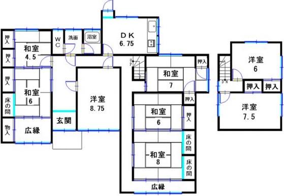 Floor plan. 5.5 million yen, 8DK, Land area 334.55 sq m , Building area 186.64 sq m