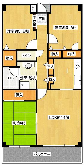 Floor plan. 3LDK, Price 12.2 million yen, Occupied area 71.28 sq m , Balcony area 10.62 sq m