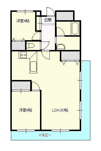 Floor plan. 2LDK, Price 11.9 million yen, Occupied area 61.81 sq m , Balcony area 15.07 sq m