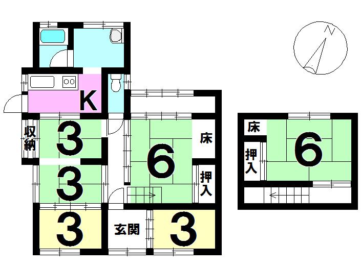 Floor plan. 2.98 million yen, 6K, Land area 204 sq m , Building area 74.52 sq m