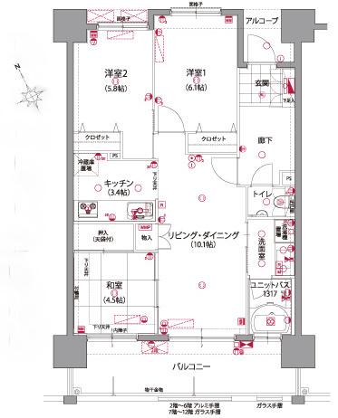 Floor plan. 3LDK, Price 22 million yen, Occupied area 67.95 sq m , Balcony area 13.49 sq m floor plan