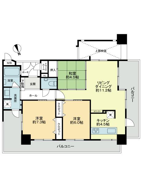 Floor plan. 3LDK, Price 26,600,000 yen, Footprint 73.6 sq m , Balcony area 30.01 sq m