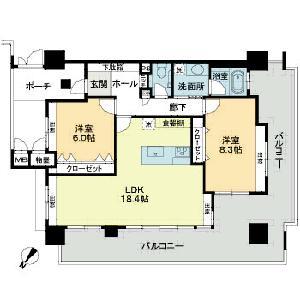 Floor plan. 2LDK, Price 35,500,000 yen, Occupied area 80.68 sq m , Balcony area 45.66 sq m