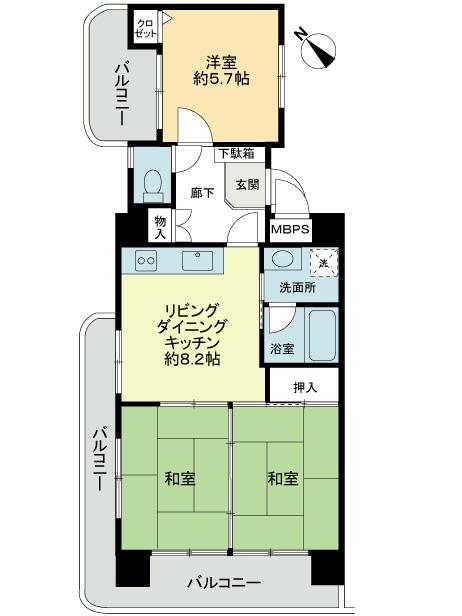 Floor plan. 3DK, Price 10 million yen, Occupied area 59.59 sq m , Balcony area 18.41 sq m