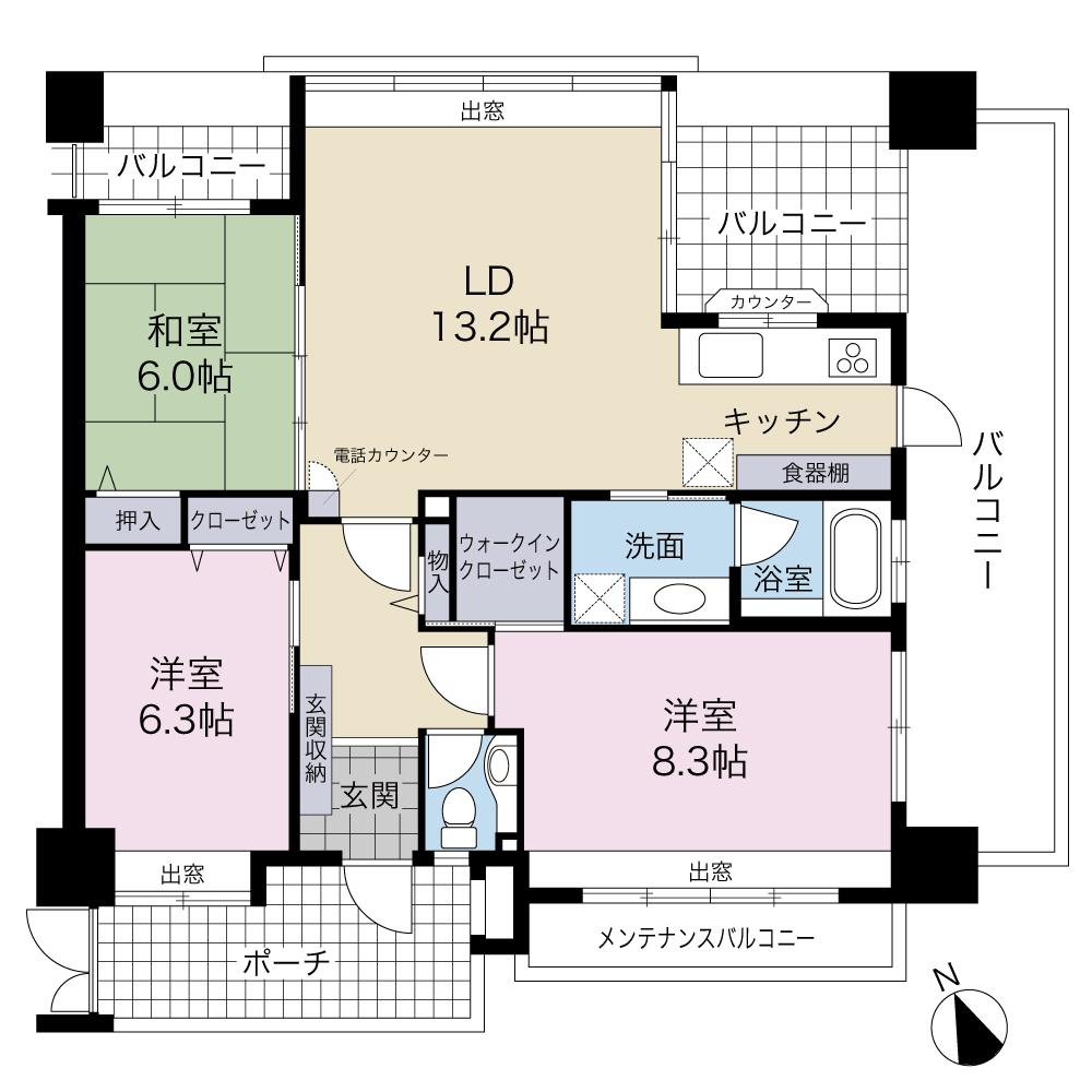 Floor plan. 3LDK, Price 29 million yen, Occupied area 80.44 sq m , Balcony area 28.12 sq m