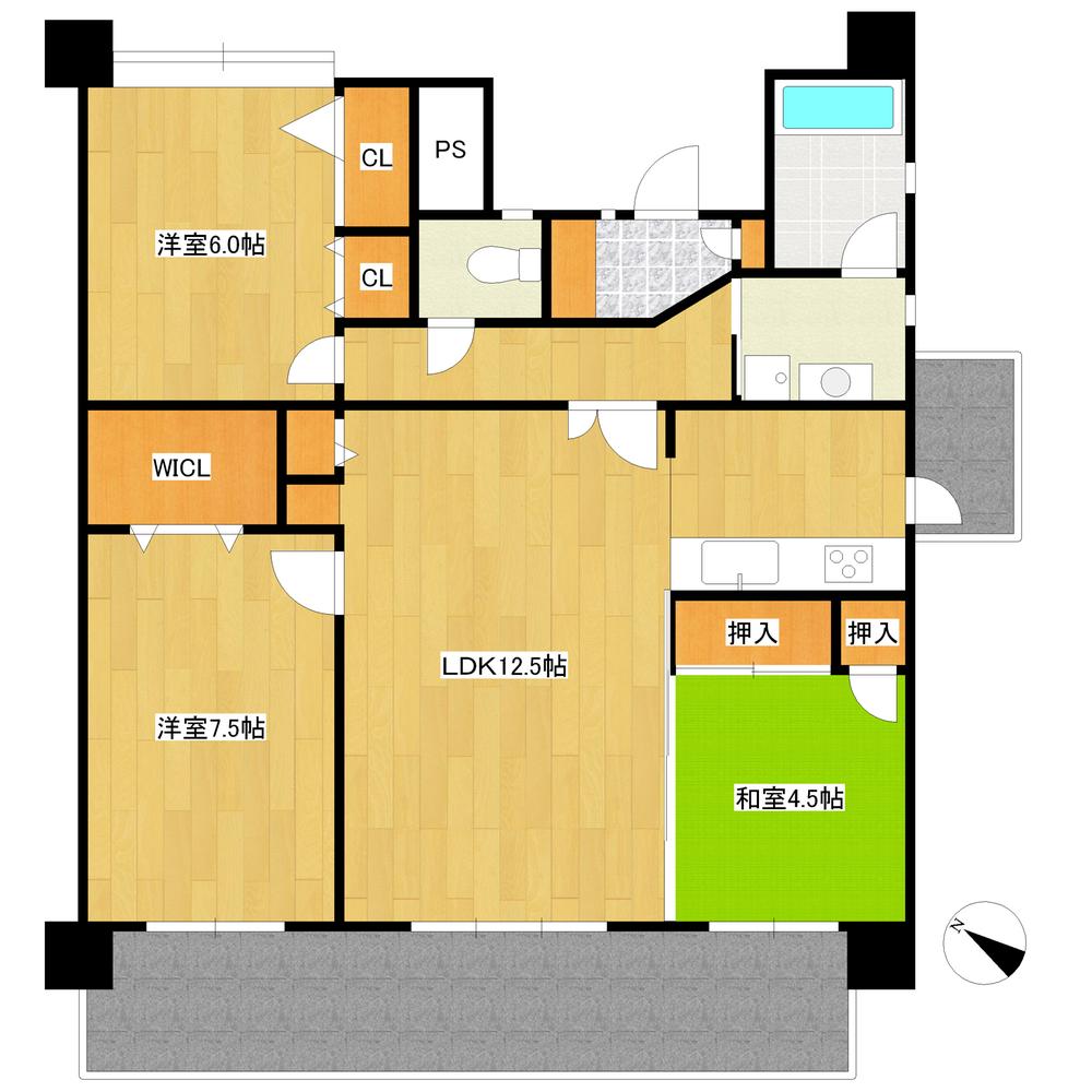 Floor plan. 3LDK, Price 31.5 million yen, Occupied area 78.33 sq m , Balcony area 16.39 sq m