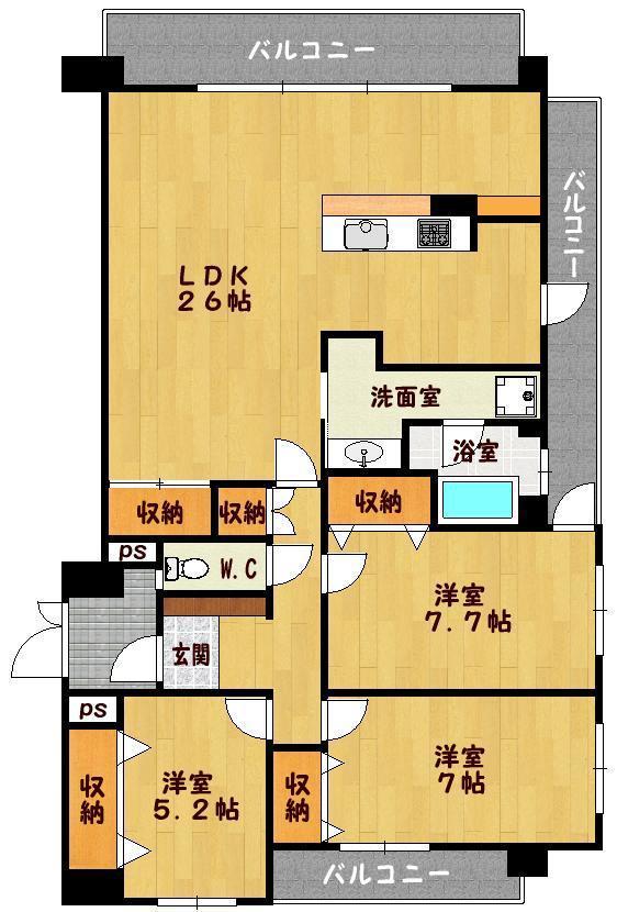 Floor plan. 3LDK, Price 39,800,000 yen, Occupied area 99.38 sq m