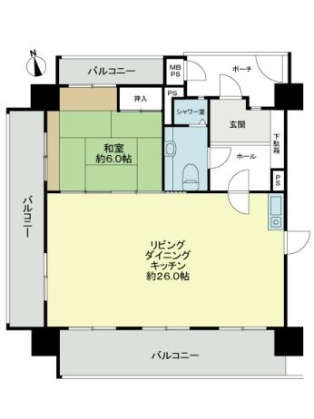 Floor plan. 1LDK, Price 23.8 million yen, Occupied area 73.48 sq m , Balcony area 28.2 sq m