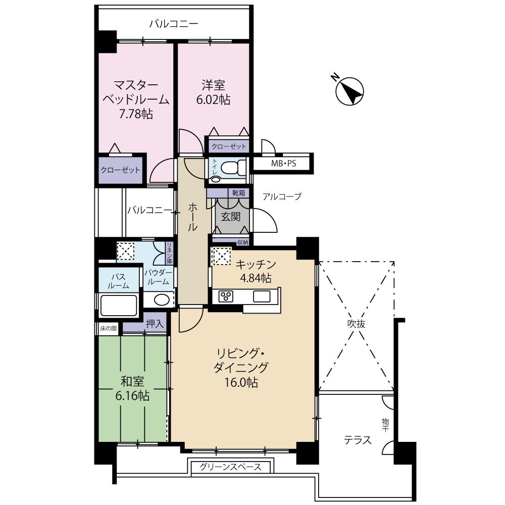 Floor plan. 3LDK, Price 35,800,000 yen, Occupied area 87.21 sq m , Balcony area 27.65 sq m floor plan