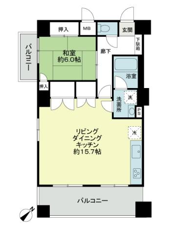 Floor plan. 1LDK, Price 12.8 million yen, Footprint 64 sq m