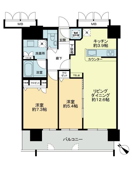 Floor plan. 2LDK, Price 29 million yen, Occupied area 66.91 sq m , Balcony area 13.69 sq m