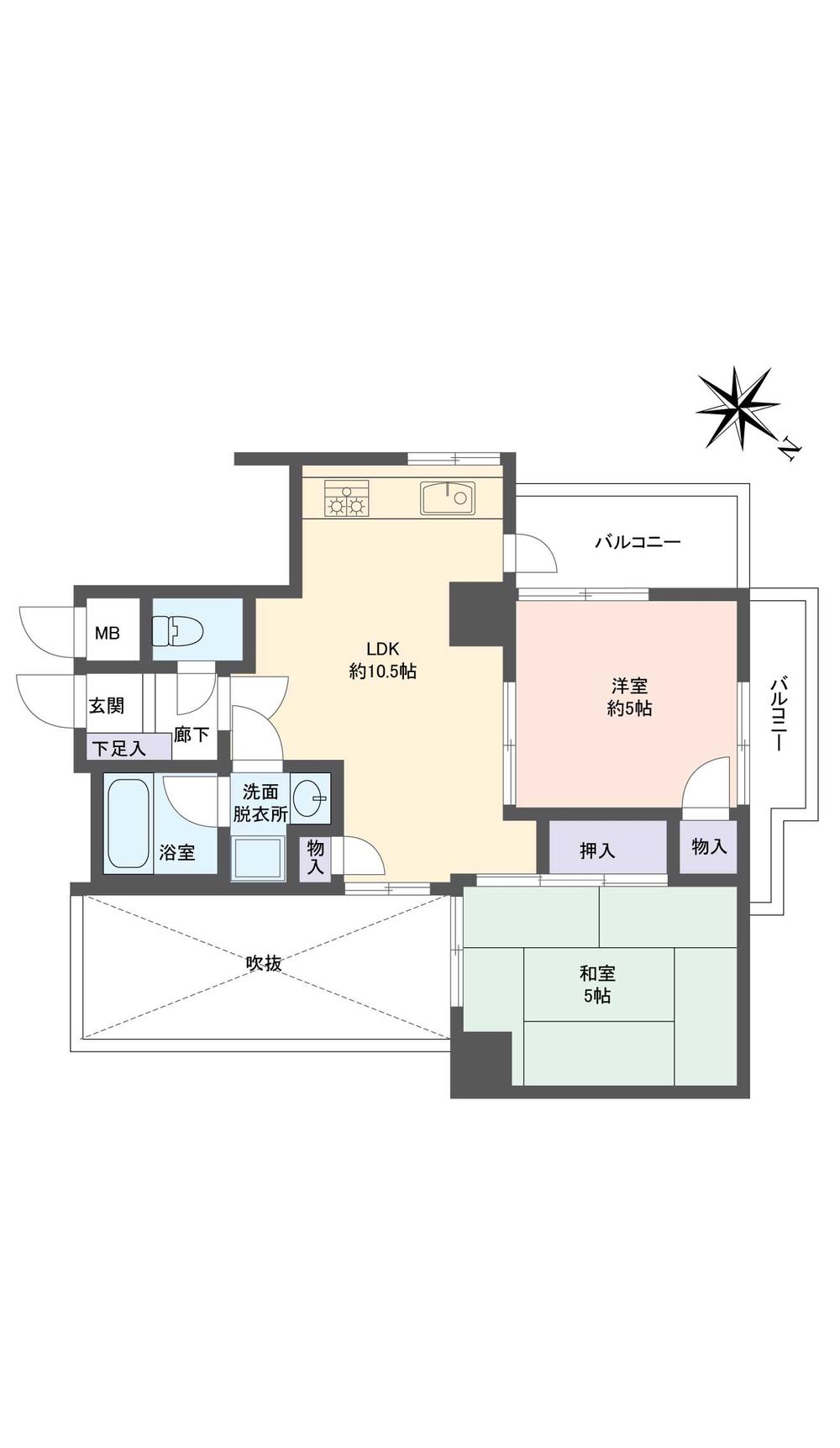 Floor plan. 2LDK, Price 10.7 million yen, Occupied area 52.51 sq m , Balcony area 7.18 sq m