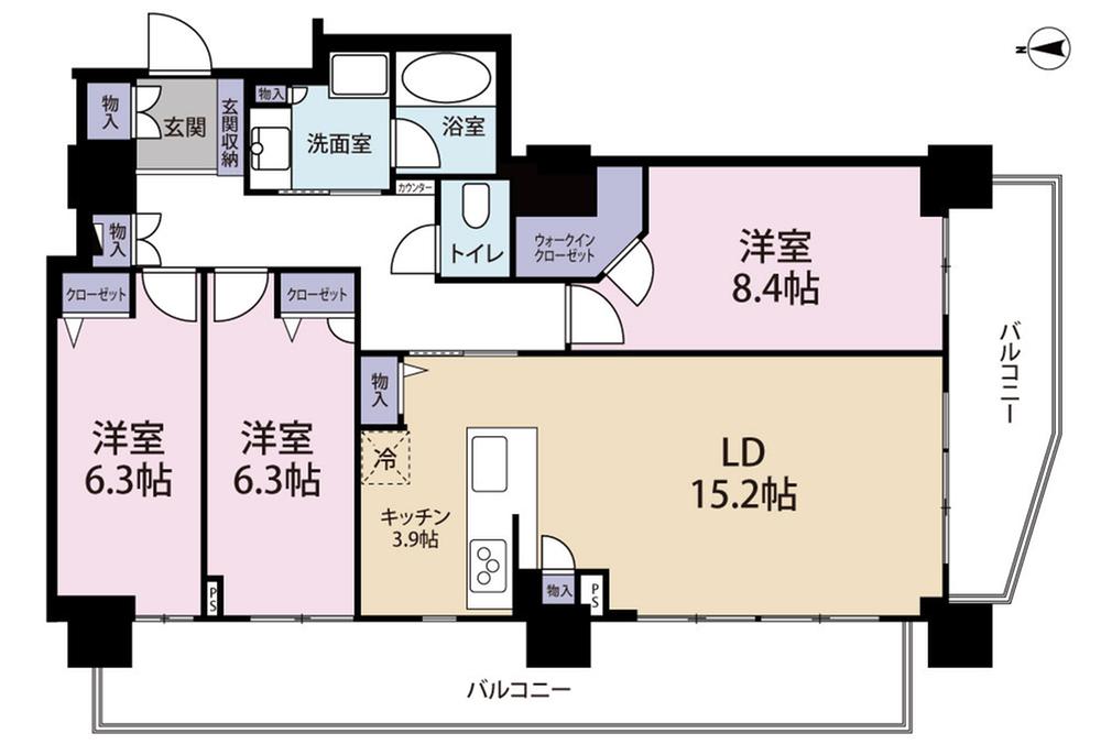 Floor plan. 3LDK, Price 43,800,000 yen, Occupied area 95.94 sq m , Balcony area 25.23 sq m floor plan