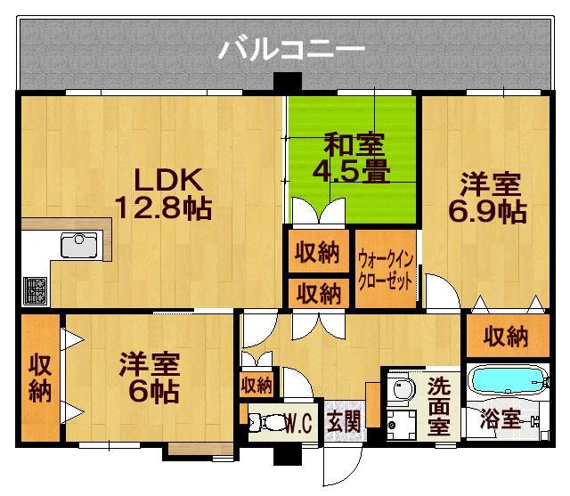 Floor plan. 3LDK, Price 21.5 million yen, Occupied area 72.52 sq m , Balcony area 18.9 sq m