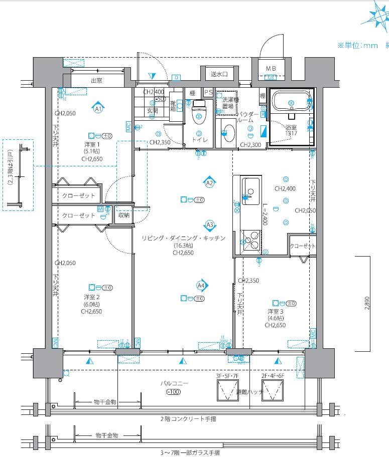 Floor plan. 3LDK, Price 26.5 million yen, Occupied area 66.25 sq m , Balcony area 15 sq m