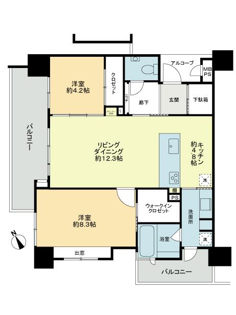 Floor plan. 2LDK, Price 26,800,000 yen, Occupied area 70.55 sq m , Balcony area 15.74 sq m