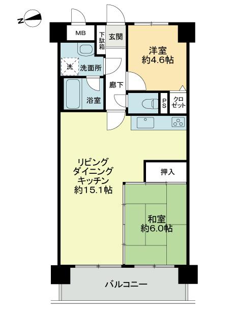 Floor plan. 2LDK, Price 13.8 million yen, Footprint 57.2 sq m , Balcony area 8.25 sq m