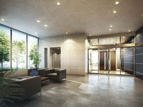 Buildings and facilities. In urban and Tansei beauty, Entrance Hall, which praised the warmth of hospitality.  During the day at the rich natural light, In soft lighting in the evening, Wraps the dwelling and family important guest. (Rendering)