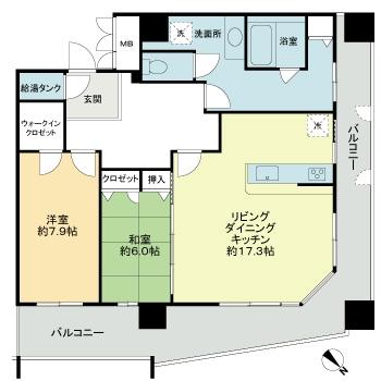 Floor plan. 2LDK, Price 59 million yen, Occupied area 82.86 sq m , Balcony area 27.36 sq m