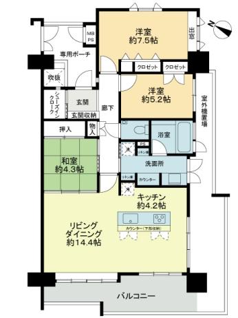 Floor plan. 3LDK, Price 33,500,000 yen, Occupied area 85.33 sq m , Balcony area 25.86 sq m