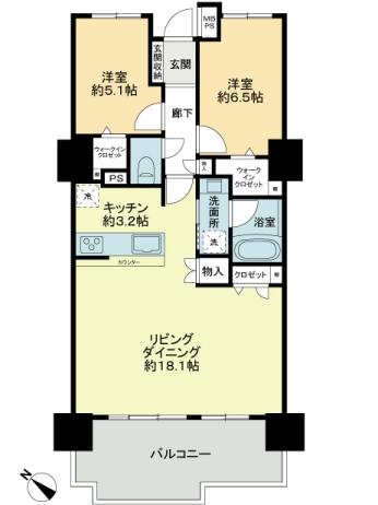 Floor plan. 2LDK, Price 36 million yen, Occupied area 71.79 sq m , Balcony area 14 sq m