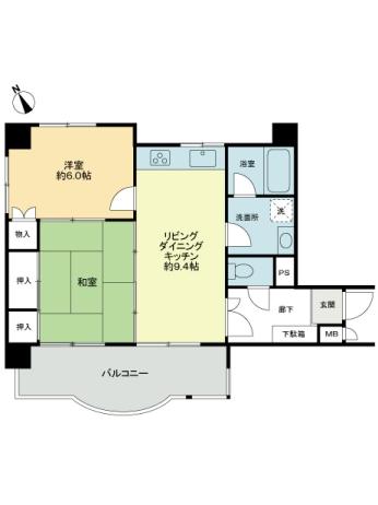 Floor plan. 2DK, Price 8.2 million yen, Footprint 51 sq m , Balcony area 9.93 sq m