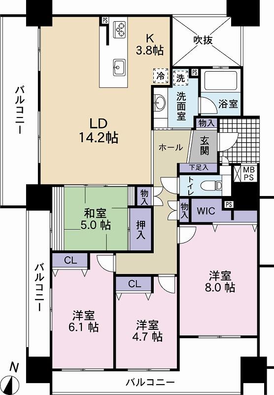 Floor plan. 4LDK, Price 31,800,000 yen, Occupied area 94.54 sq m , Balcony area 24.39 sq m floor plan