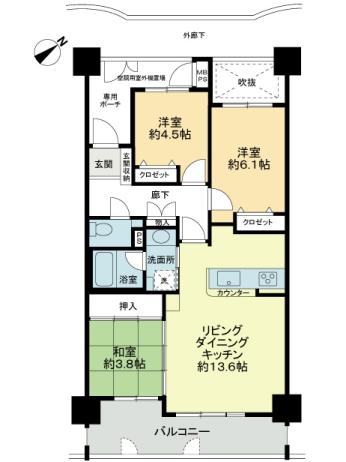 Floor plan. 3LDK, Price 23 million yen, Occupied area 69.67 sq m , Balcony area 10.77 sq m