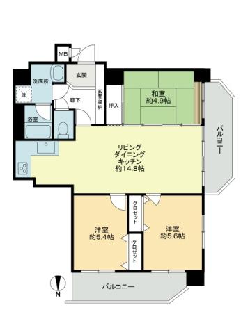 Floor plan. 3LDK, Price 19,800,000 yen, Occupied area 75.28 sq m , Balcony area 15.95 sq m