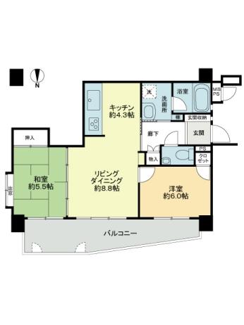 Floor plan. 2LDK, Price 16 million yen, Occupied area 56.62 sq m , Balcony area 12.14 sq m