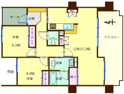 Floor plan. 2LDK, Price 18.9 million yen, Occupied area 65.12 sq m