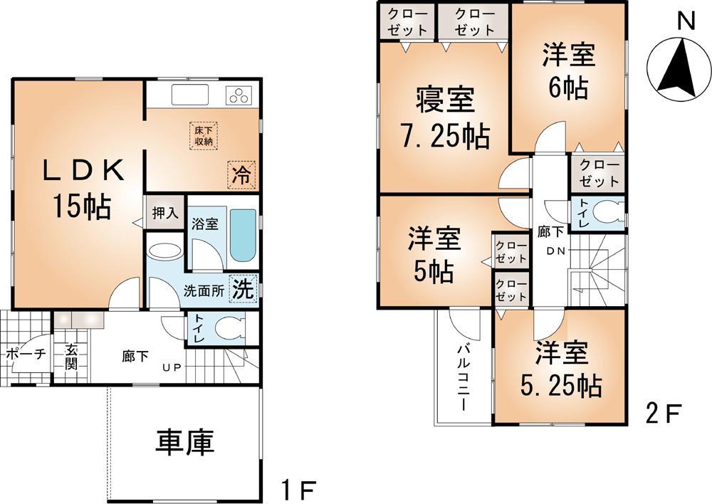 Floor plan. (Terakawa 1 Building), Price 20.8 million yen, 4LDK, Land area 88.01 sq m , Building area 102.86 sq m