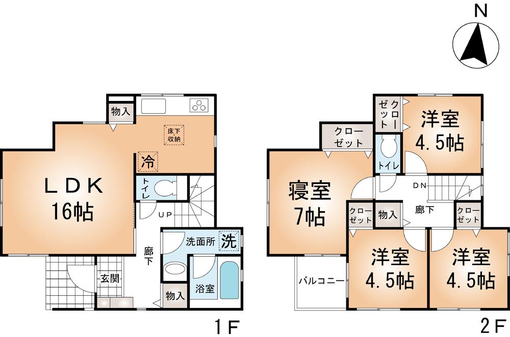 Floor plan. (Terakawa 2 Building), Price 19,800,000 yen, 4LDK, Land area 90.85 sq m , Building area 88.29 sq m