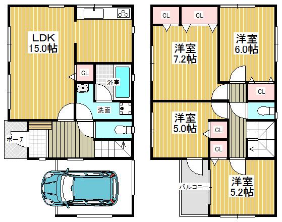 Floor plan. 20.8 million yen, 4LDK, Land area 88.01 sq m , Residence of building area 102.86 sq m storage space plentiful 4LDK