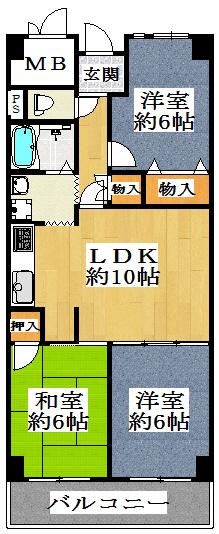 Floor plan. 3LDK, Price 13.8 million yen, Occupied area 67.95 sq m , Balcony area 8.55 sq m