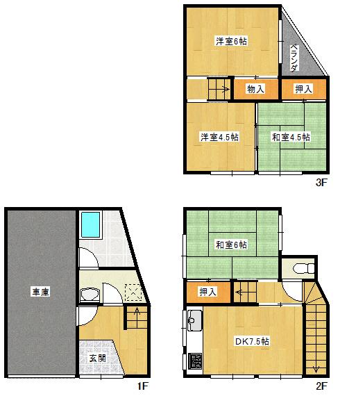 Floor plan. 9.4 million yen, 4DK, Land area 39.39 sq m , Building area 85.61 sq m   ☆ Western-style two-chamber, Floor plan of the Japanese-style room 2 rooms