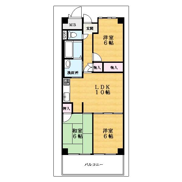 Floor plan. 3LDK, Price 13.8 million yen, Occupied area 67.95 sq m , Balcony area 8.55 sq m