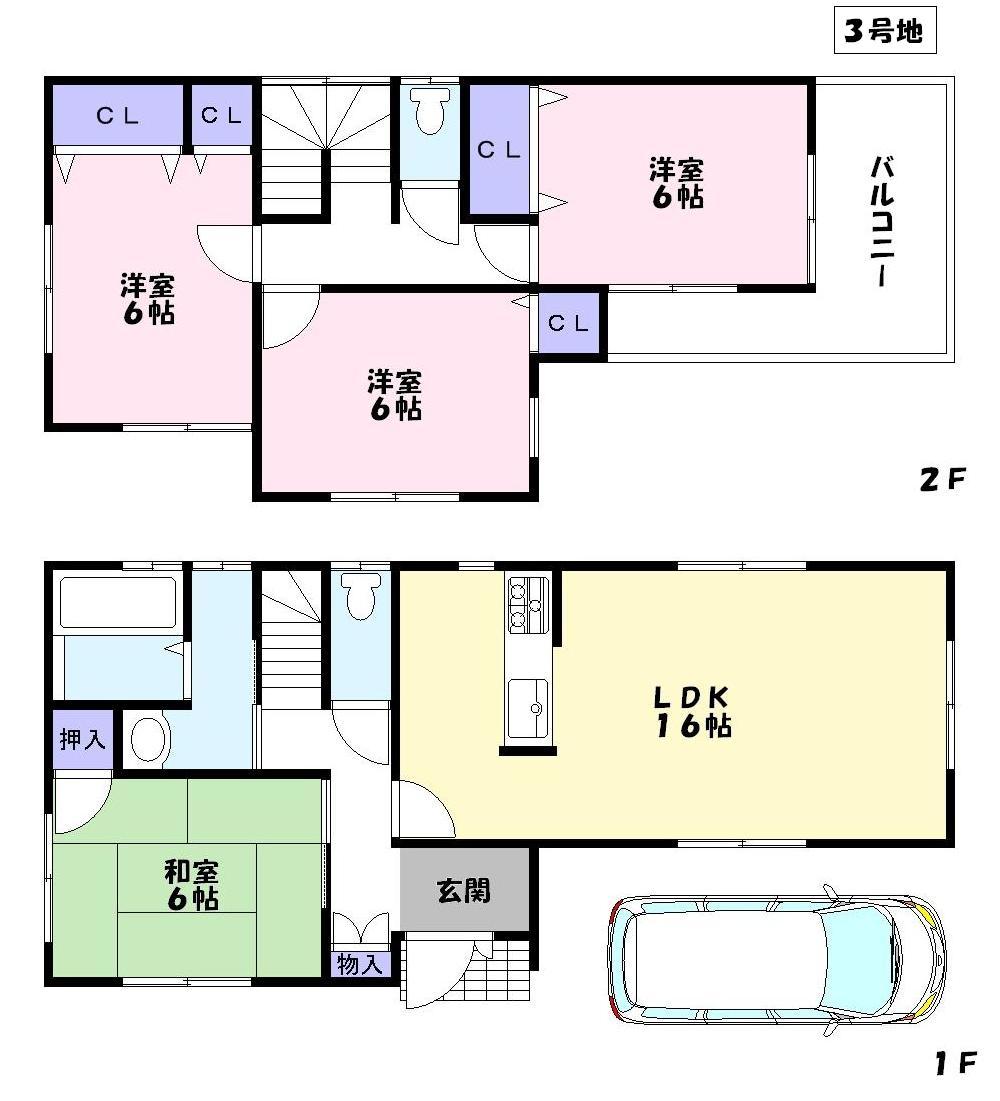 Floor plan. (No. 3 locations), Price 26,800,000 yen, 4LDK, Land area 95.29 sq m , Building area 94.77 sq m