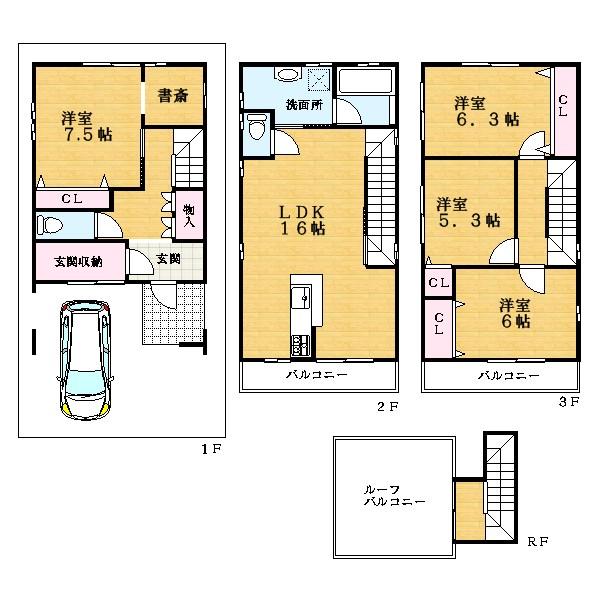 Floor plan. 28.8 million yen, 4LDK, Land area 64.55 sq m , Building area 116.87 sq m