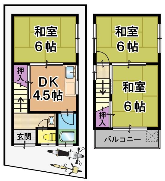 Floor plan. 4.8 million yen, 3DK, Land area 35.29 sq m , Building area 47.07 sq m 3DK Residential home
