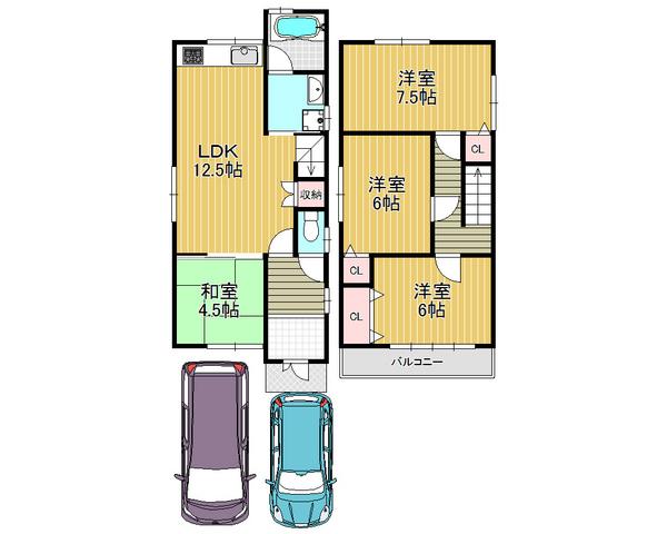 Floor plan. 12.8 million yen, 4LDK, Land area 77.23 sq m , Building area 83.43 sq m