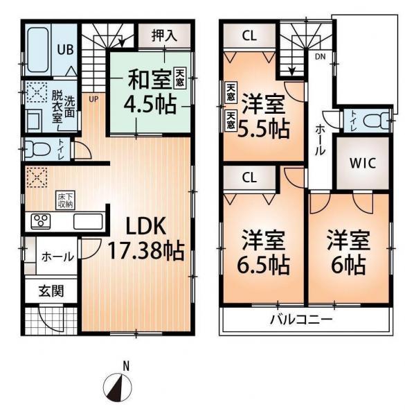 Floor plan. 29,800,000 yen, 4LDK, Land area 110.9 sq m , Building area 97.7 sq m parking two Allowed. All rooms are two-sided lighting. All rooms are housed there.