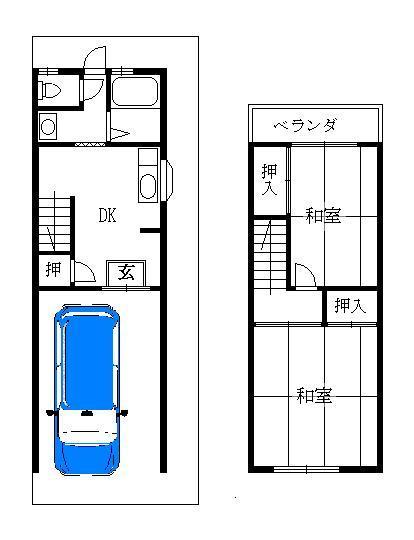 Floor plan. 3.8 million yen, 2DK + S (storeroom), Land area 48.34 sq m , How to use a variety of building area 54.61 sq m 1F Free Room. Garage, Warehouse, Various usage such as a store. 